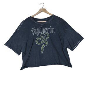 Harry Potter Slytherin Snake Graphic Tee L Vintage Wash Cropped Boxy Fit